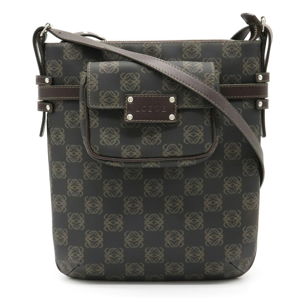 Loewe Anagram Crossbody Bag Leather Gray Dark Brown Pouch